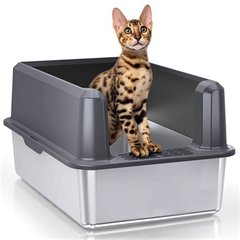 odm large metal box with lid|XL Stainless Steel Enclosed Litter Box with Covered, High Sides .